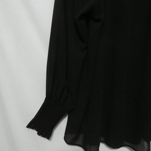 MICHEL STUDIO COLLECTION | size 16 | Black Sheer Button-Up Blouse With Neck Tie - Picture 12 of 14